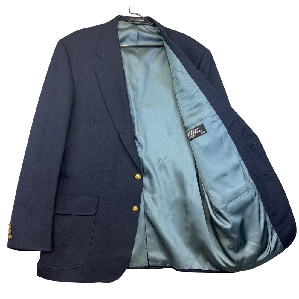 Stafford Blazer Mens 44 Long Blue Wool Blend Two Button Gold Buttons Suit Jacket